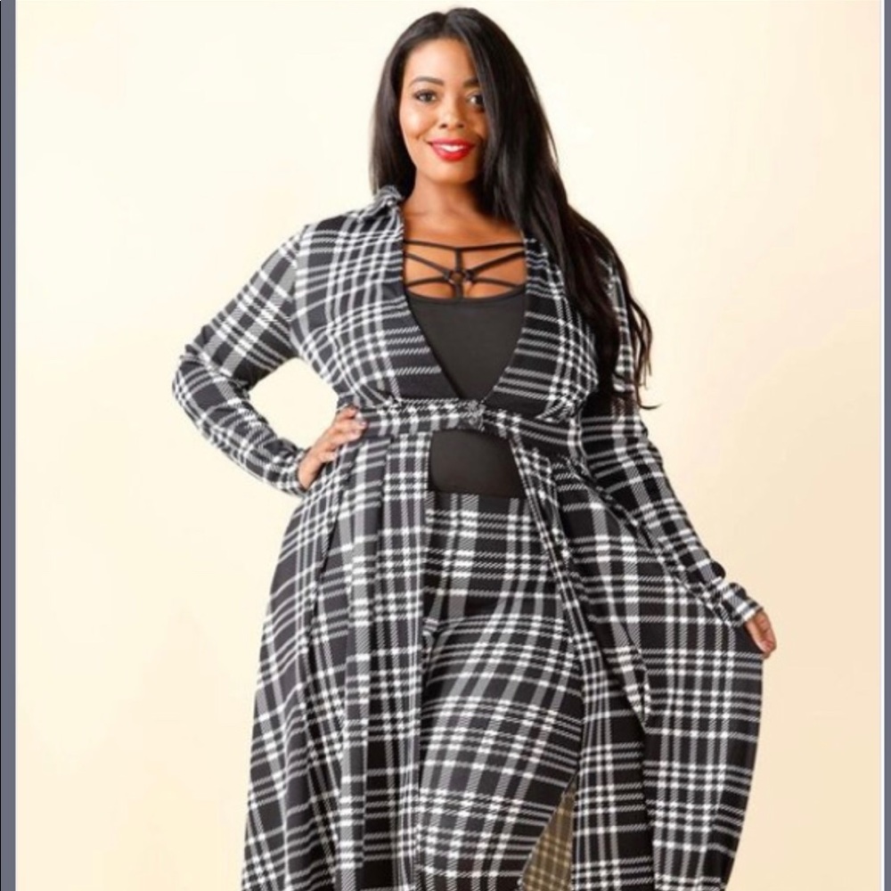Plaid super crop long sleeve top & leggings set - Picture 1 of 5